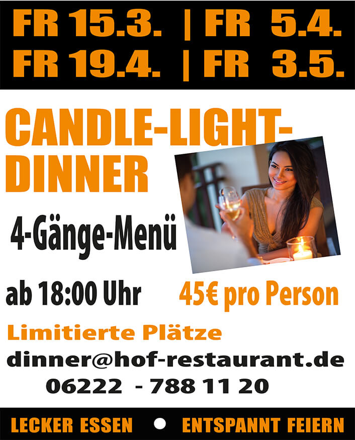 Candle Light Dinner 19.4. und 3.5.